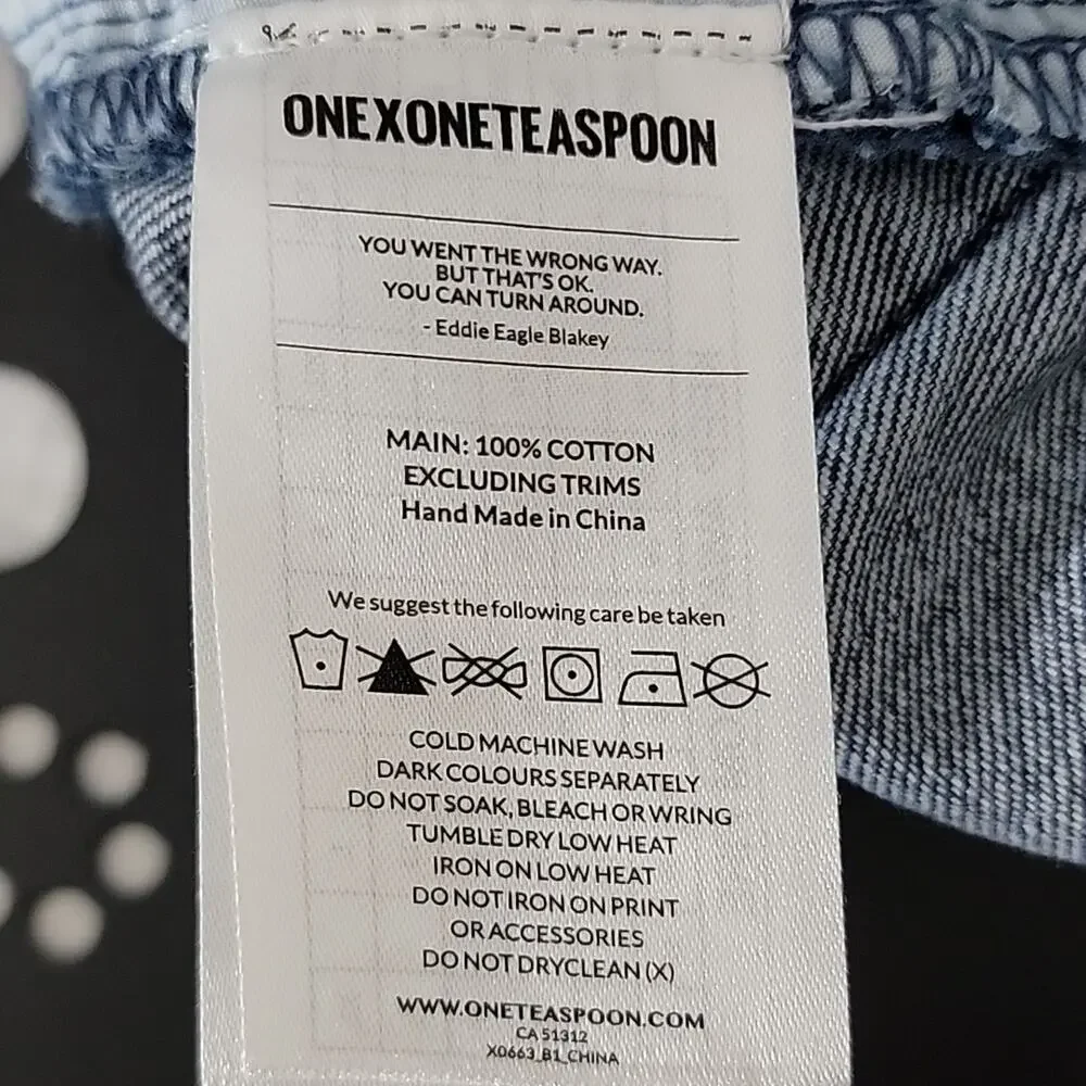One‎ X One Teaspoon Acid Washed Destroyed Denim Jean Mini Skirt 28